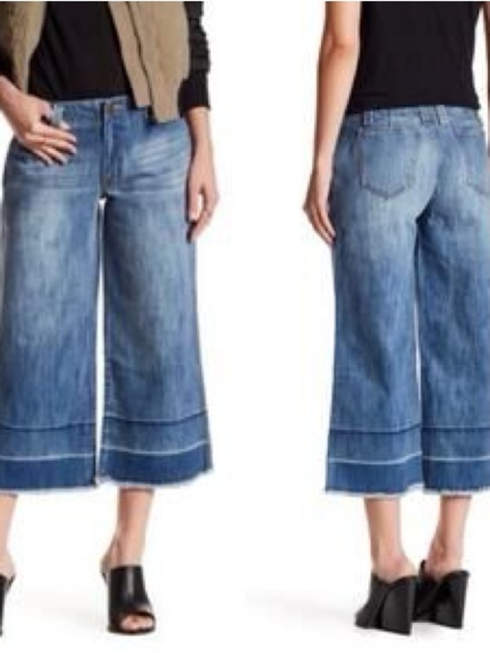 Dance & Marvel 100% Cotton Women's Cropped Frayed Hem Jeans - Light Blue